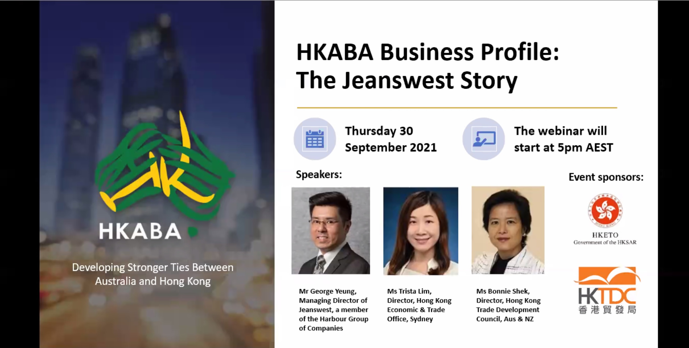 Director of HKETO Sydney attended “HKABA Business Profile: The Jeanswest Story” webinar