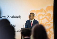 The Director of the Hong Kong Economic and Trade Office, Sydney, Mr Ricky Chong, delivers a welcoming speech at the Chinese New Year reception held in Sydney, Australia, yesterday (February 10).